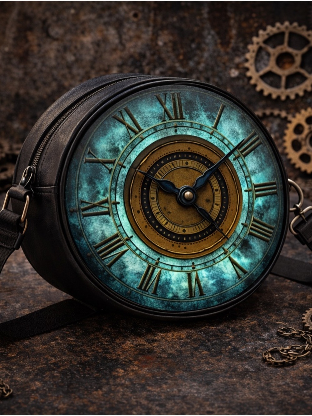 Steampunk Clock Crossbody Bag Round Vintage Style Purse Adjustable Strap Retro - Picture 5 of 14
